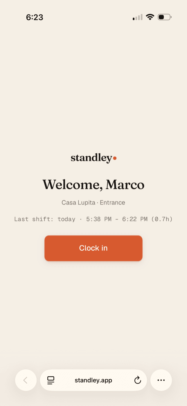 The clock-in greeting after tapping the door tag